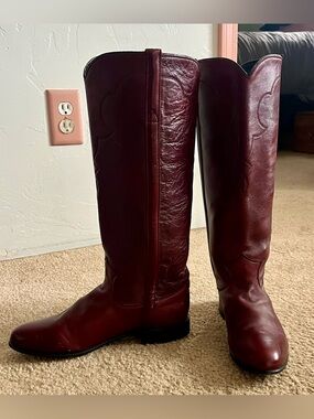 Justin Boots Burgundy Leather Tall Cowboy Boots